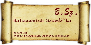 Balassovich Szavéta névjegykártya
